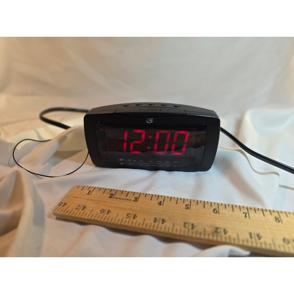 GPX C224B Digital AM/FM Clock Radio Red LED Display Black Bedside Alarm Clock